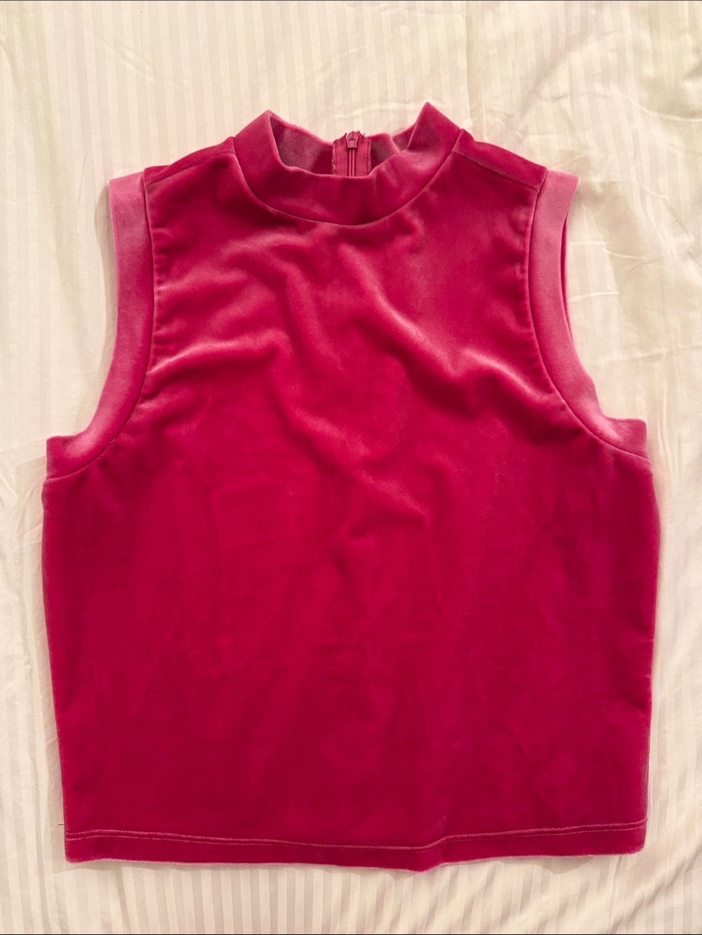 Good American Sleeveless Velvet Mock Neck Tank in Hot Pink